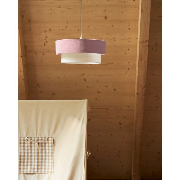 Valge/heleroosa laste lamp tekstiilist varjuga Bianella - Kave Home-image-1