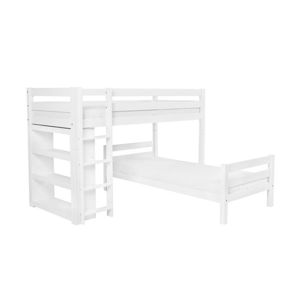 Bílá dětská patrová postel z masivního bukového dřeva Mobi furniture Emil, 200 x 90 cm