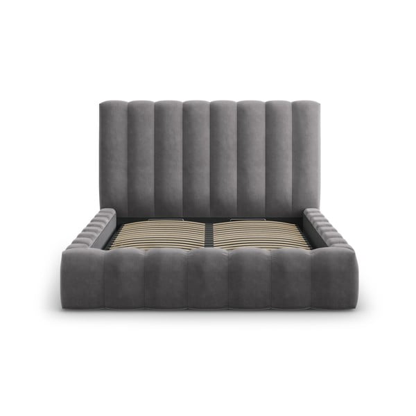 Hall polsterdatud kaheinimese voodi, millel on riiulid 200x200 cm ja panipaik Kelp - Micadoni Home-image-2