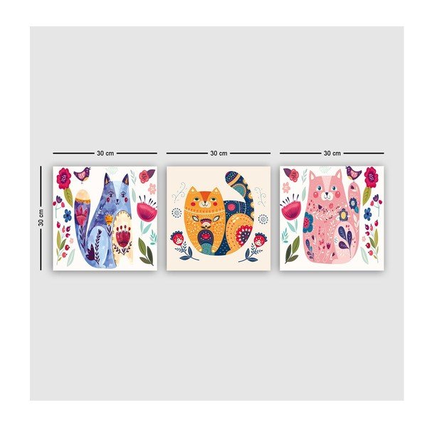 Laste pildid 3 tk 30x30 cm komplektis Cats - Wallity-image-2