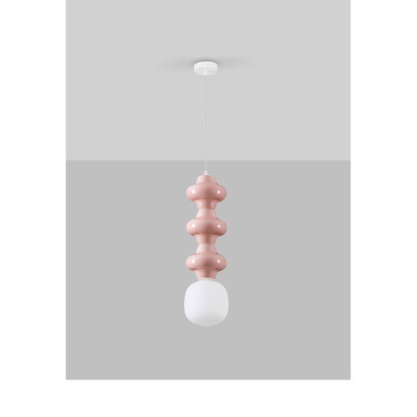 Valge/heleroosa keraamiline ripplamp klaasist varjuga, ø 18 cm Clio - Nova Luce-image-4