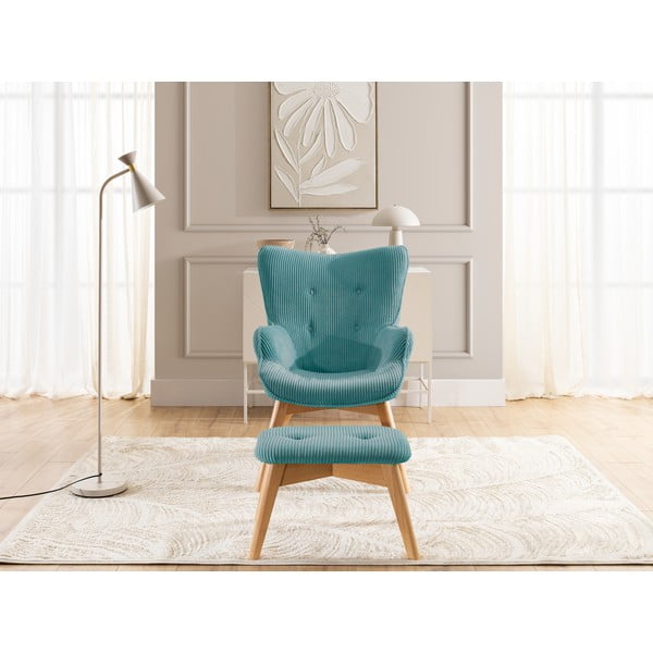 Türkiissinine velvetist tugitool koos jalatoega Niko - Ropez-image-1