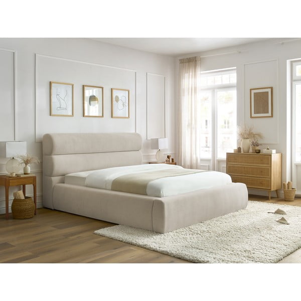 Beež polsterdatud kaheinimesevoodi koos voodipõhjaga 180x200 cm Jagna - Bobochic Paris-image-3