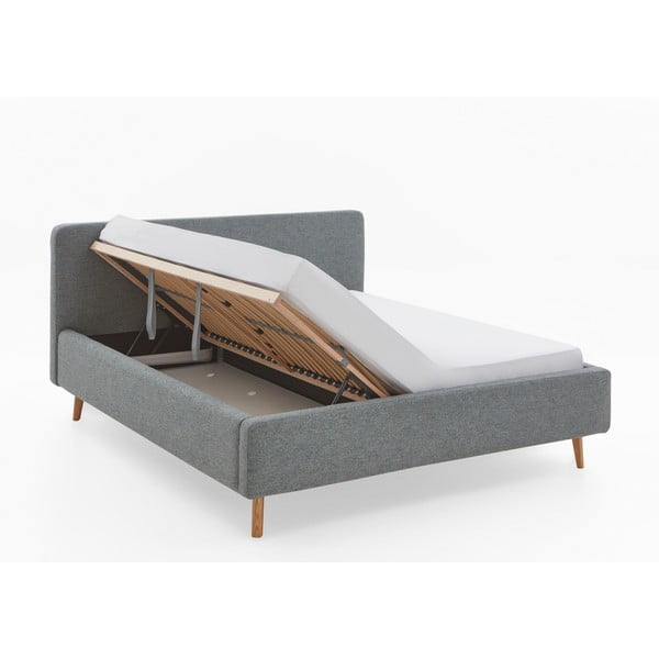 Sinine-hall polsterdatud kaheinimesevoodi koos voodipõhja ja panipaigaga 180x200 cm Mattis - Meise Möbel-image-2