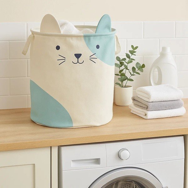 Valgest riidest laste mänguasjakorv ø 40x48 cm Mimo Cat Face - Premier Housewares-image-1