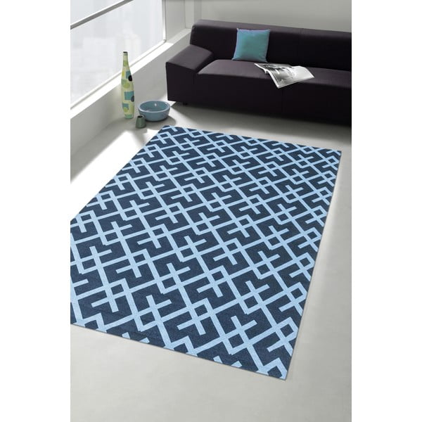 Vysoce odolný kuchyňský koberec Webtappeti Labyrinth Blue, 130 x 190 cm