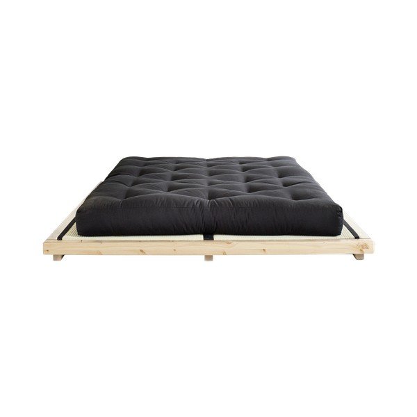Dvoulůžková postel z borovicového dřeva s matrací a tatami Karup Design Dock Double Latex Natural Clear/Black, 140 x 200 cm