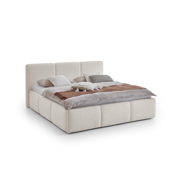 Elevandiluu värvi polsterdatud kaheinimesevoodi ilma liistudest raamita 180x200 cm Merida - Meise Möbel