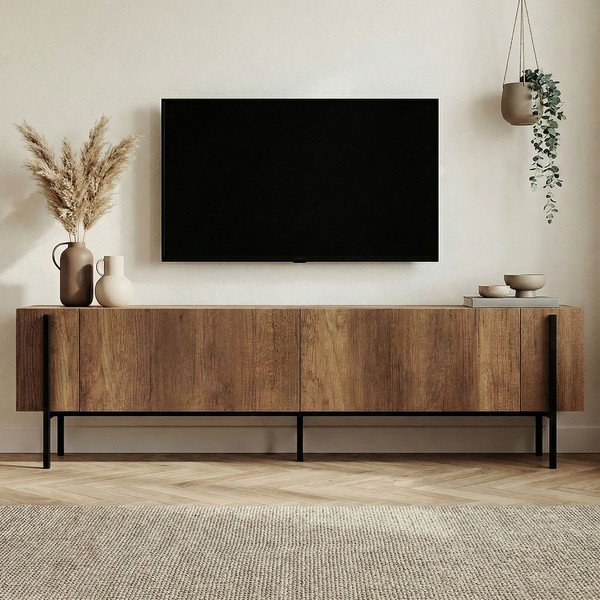 Tume naturaalses toonis pähklipuust televiisorilaud 180x45x30 cm Nexus - Kalune Design-image-3