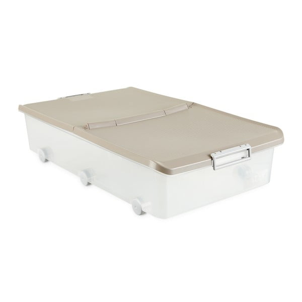 Průhledný úložný box pod postel na kolečkách s béžovým víkem Ta-Tay Storage Box