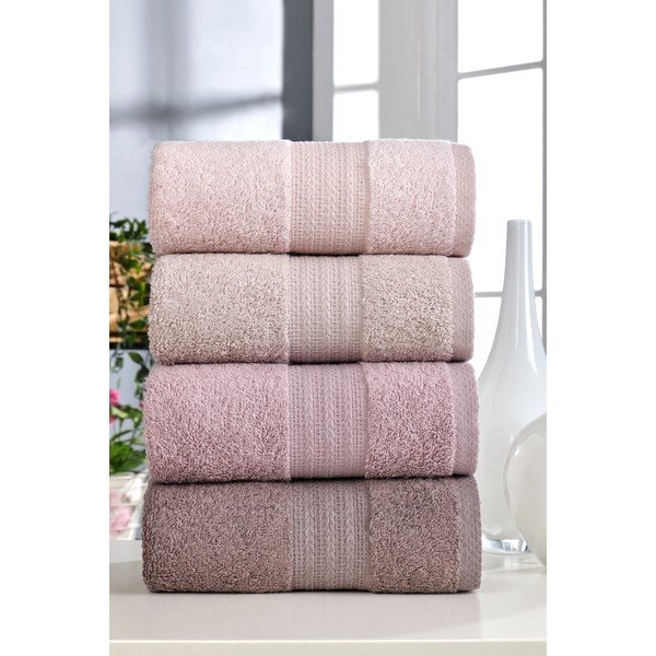 Roosad puuvillased rätikud 4tk komplektis 50x90 cm - Mila Home