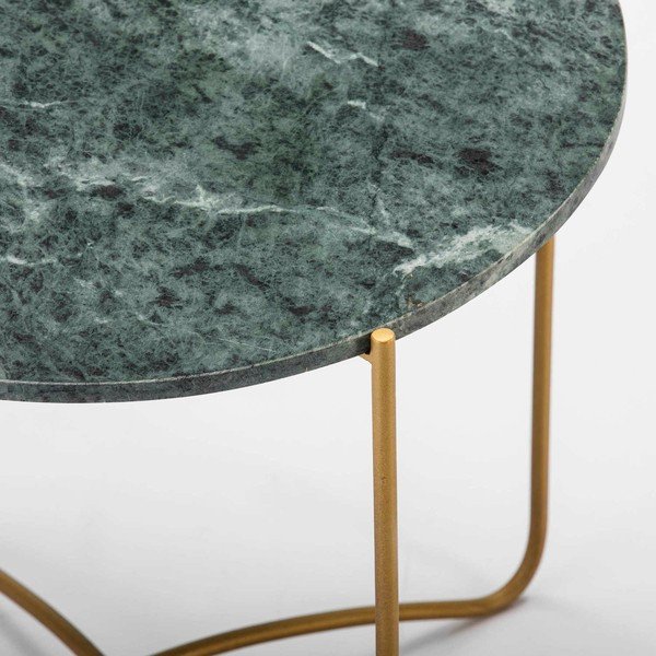 Odkládací stolek se zelenou mramorovou deskou a nohami ve zlaté barvě Thai Natura, ∅ 57 cm-image-1