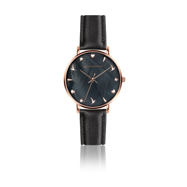 Dámské hodinky s černým páskem z pravé kůže Emily Westwood Noir
