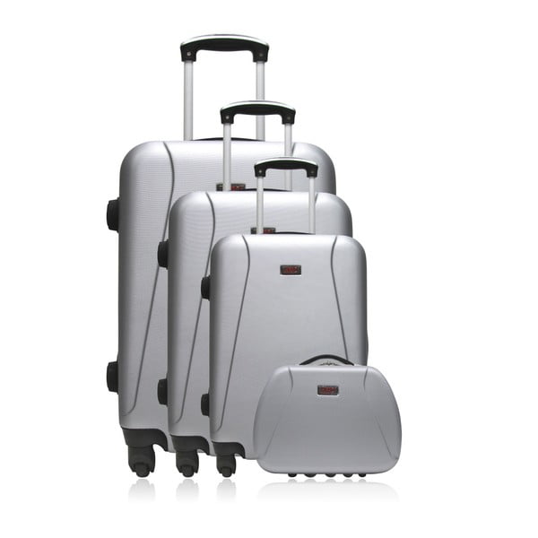 Set 3 bílých cestovních kufrů na kolečkách a kufříku Hero Travel