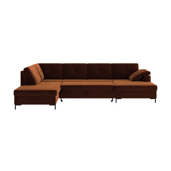Tumeoranž sametist U-kujuline diivanvoodi, vasakpoolne nurk Moor - Ghado-image-3