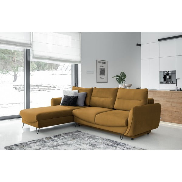 Kollane sametist lahtikäiv/sahtliga nurgadiivan (vasak nurk/lamamisosaga) Silva – ELTAP-image-1