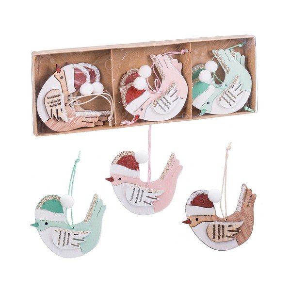 Puidust jõulukaunistused (komplektis 6 tk, 8 cm) Birds – Casa Selección-image-1