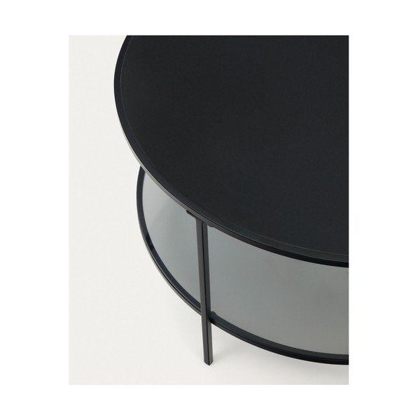 Must ümmargune diivanilaud klaasist pealispinnaga ø 80 cm Gilda - Kave Home-image-1