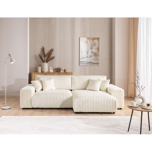 Kreem velvetist nurgadiivanvoodi koos panipaigaga (parem nurk) Sarina - Ropez-image-1