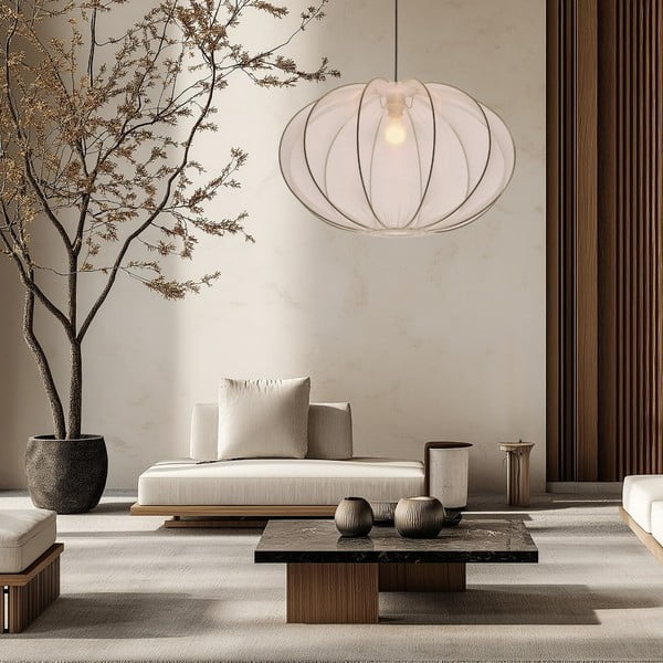 Valge rippvalgusti tekstiilist varjuga ø 60 cm Mellow - Candellux Lighting-image-2
