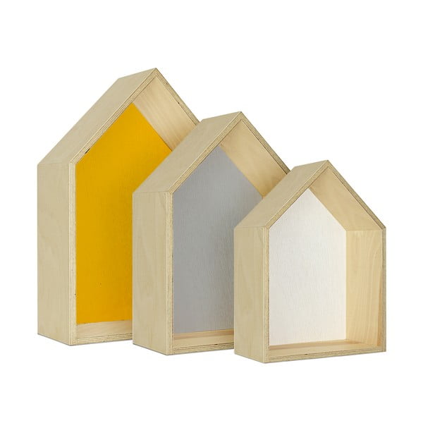 Sada tří poliček HF Living Hut – žlutá, šedá, bílá