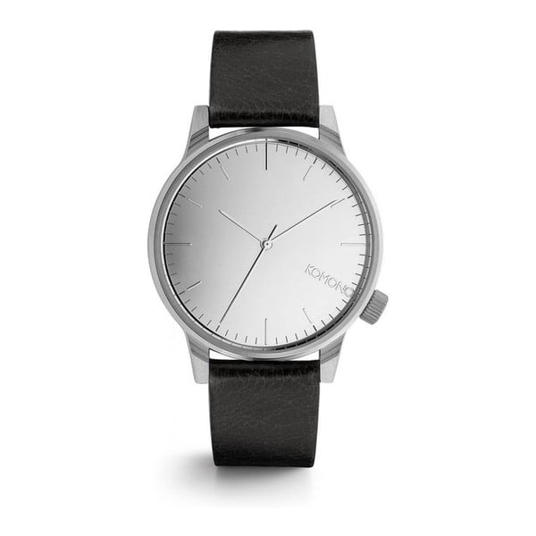 Unisex tmavě modré hodinky s koženým řemínkem a ciferníkem ve stříbrné barvě Komono Mirror