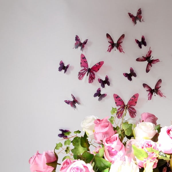 Trojrozměrné samolepky motýlků, barva růžová