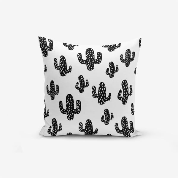Must-valge padjaümbris puuvillaseguga Black White Cactus, 45 x 45 cm - Minimalist Cushion Covers