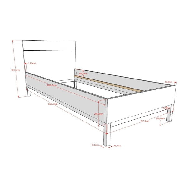 Valge männi täispuidust lastevoodi ilma voodipõhjata 90x200 cm Eva – Vipack-image-2