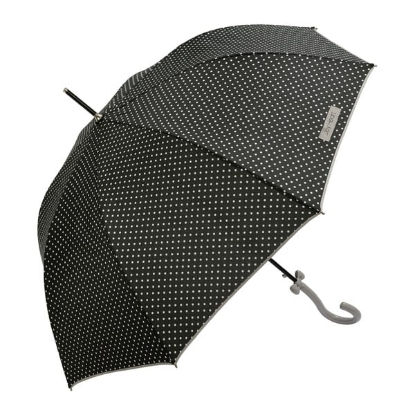 Černý holový deštník s bílými tečkami Joy Heart, ⌀ 122 cm