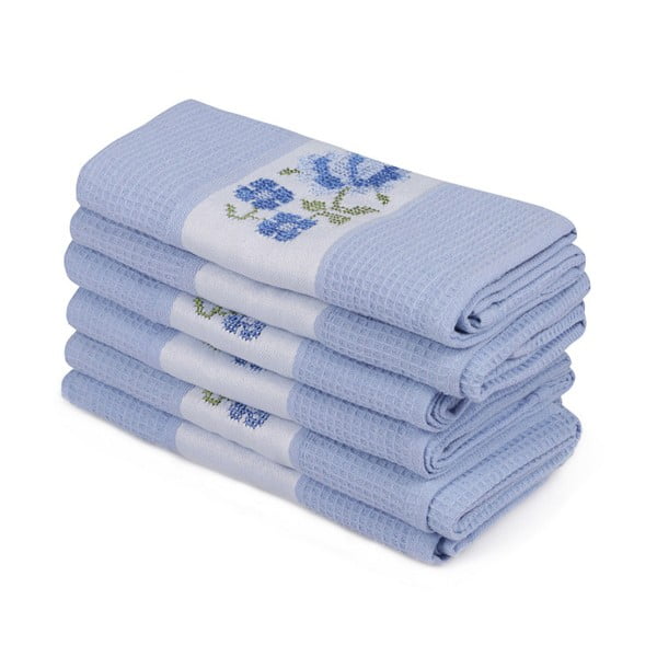 Sada 6 modrých ručníků z čisté bavlny Simplicity, 45 x 70 cm