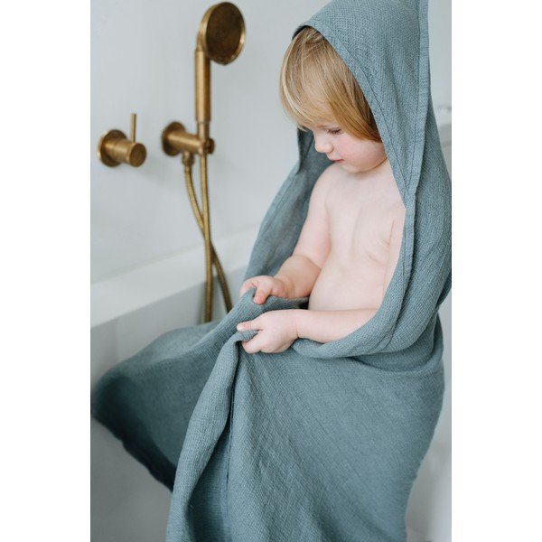 Sinine linane beebirätik kapuutsiga 100x100 cm - Linen Tales-image-3