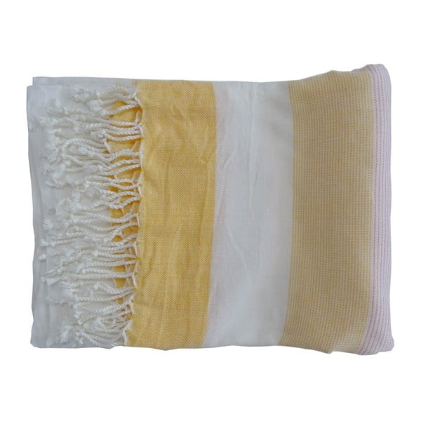Žlutá ručně tkaná osuška z prémiové bavlny Homemania Gokku Hammam, 100 x 180 cm