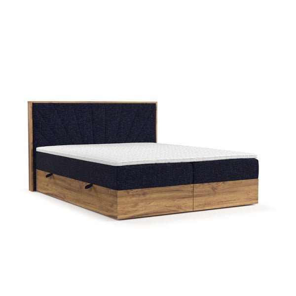 Boxspring voodi koos panipaigaga, tumesinine-loomulik 160x200 cm Asahi - Maison de Rêve