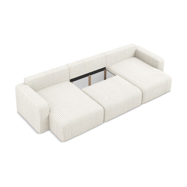 Kreemjas sametist diivanvoodi/nurgadiivan panipaigaga (U-kujuline) Kona - Makamii-image-4