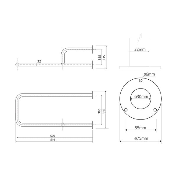 Seinale paigaldatav roostevabast terasest vannitoa käepide 52 cm Handicap Right - Sapho-image-2