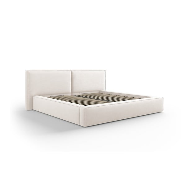 Beež polsterdatud kaheinimesevoodi koos panipaiga ja voodipõhjaga 200x200 cm Arendal - Cosmopolitan Design