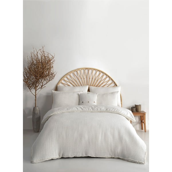 Valge Renforcé puuvillast voodipesu üheinimesevoodile 140x200 cm Waffle Striped - Mila Home Luxury-image-1