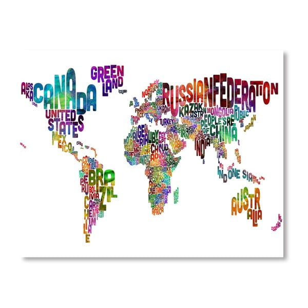 Plakát s pestrobarevnou mapou světa Americanflat Letters, 60 x 42 cm