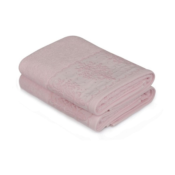 Sada dvou ručníků v pudrově růžové barvě Victorian, 90 x 50 cm