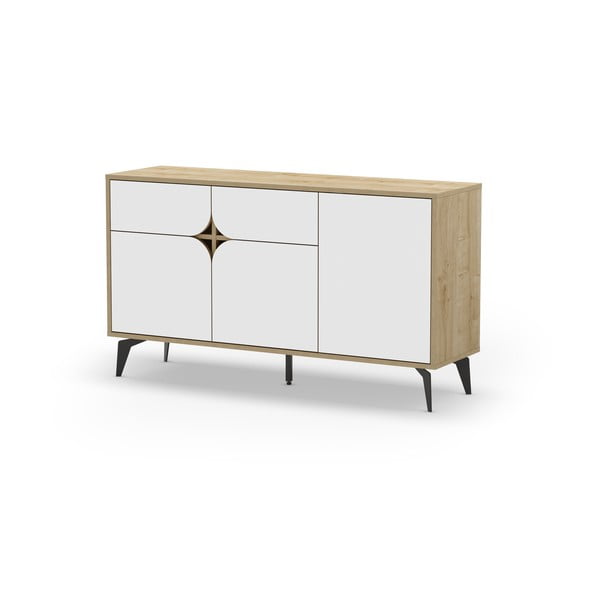 Madal kummut tammedekooriga valge-puiduvärvi 140x79 cm Nola - Marckeric-image-3