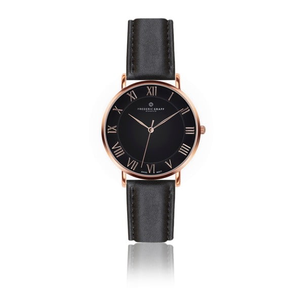Pánské hodinky s černým páskem z pravé kůže Frederic Graff Rose Dom Black Leather