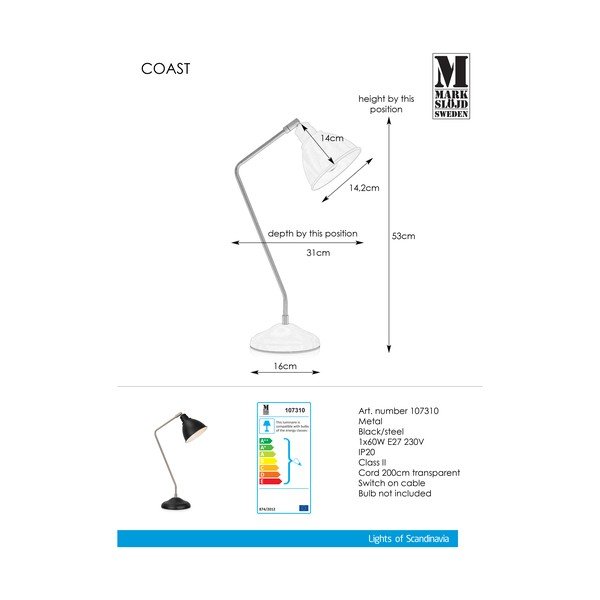 Černá stolní lampa s detaily ve stříbrné barvě Markslöjd Coast-image-2