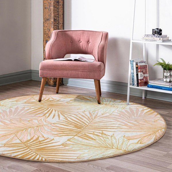 Kollane pestav ümmargune vaip, sobitub robottolmuimejaga ø 80 cm Comfort - Mila Home-image-3