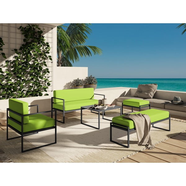 Limetkově zelená dvoumístná venkovní pohovka v černém rámu Calme Jardin Nicea-image-1