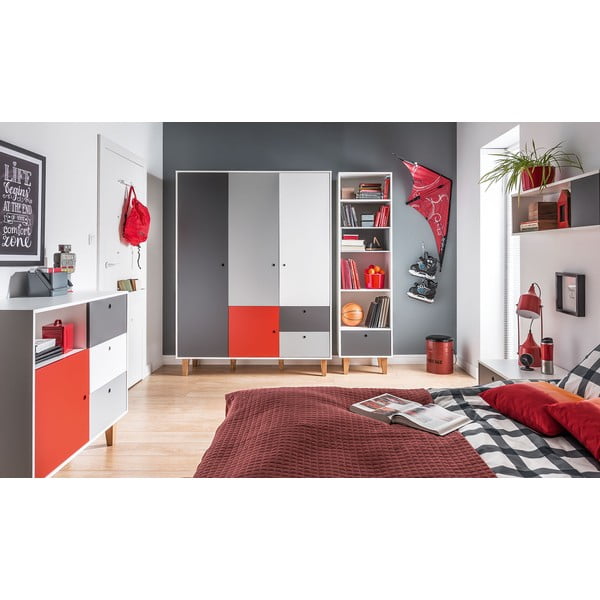Bílo-šedá komoda s červeným detailem Vox Concept-image-1