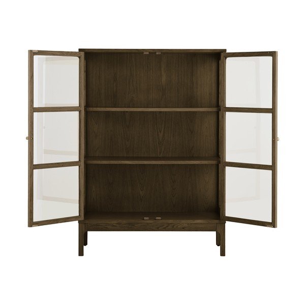Tumepruun vitriinkapp tammepuust dekooriga 90x126x40 cm Zamora - House Nordic-image-4