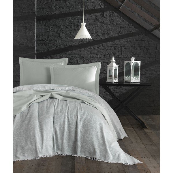 Set přehozu a 2 povlaků na polštáře EnLora Home Nish Water Green, 240 x 260 cm