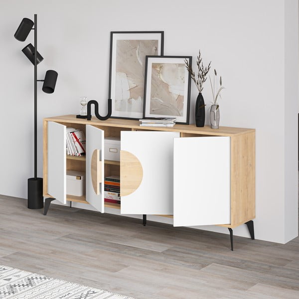 Madal kummut tammedekooriga valge-puiduvärvi 180x82 cm Vae - Marckeric-image-2