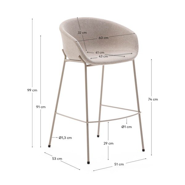 Beež baaritool (istme kõrgus 75 cm) Yvette - Kave Home-image-3